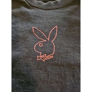 Playboy‎ Brand T-Shirt Medium Black Red Logo Graphic Bunny Long Sleeve Logo